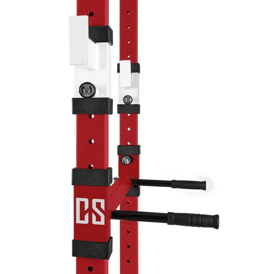 Soportes y estación de dips de la Capital Sports jaul de musculación Capital Sports Tremendour Jaula de musculación (acero, soportes seguridad, 4 ganchos en J, barra multiagarre, barras paralelas desmontables, pesas, press, flexiones)